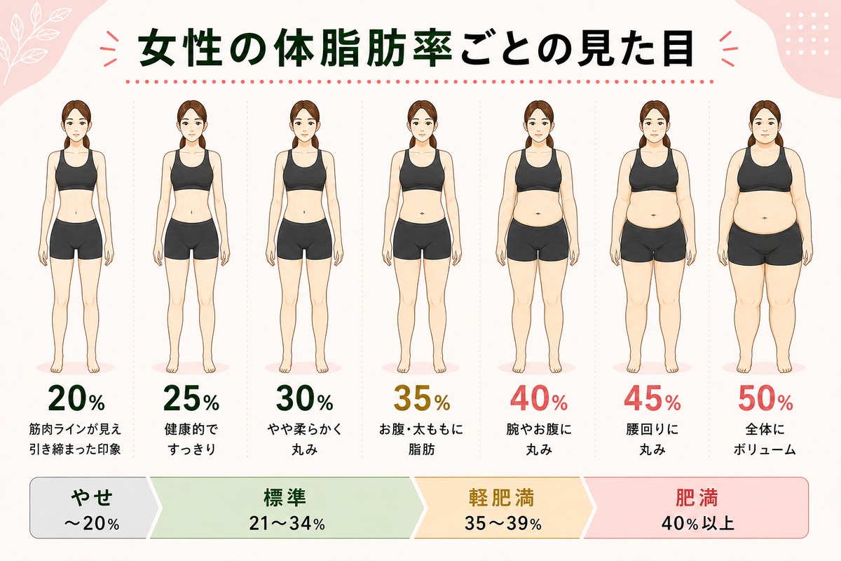 【図解】体脂肪率の見た目の違いを男女別・パーセント別に紹介