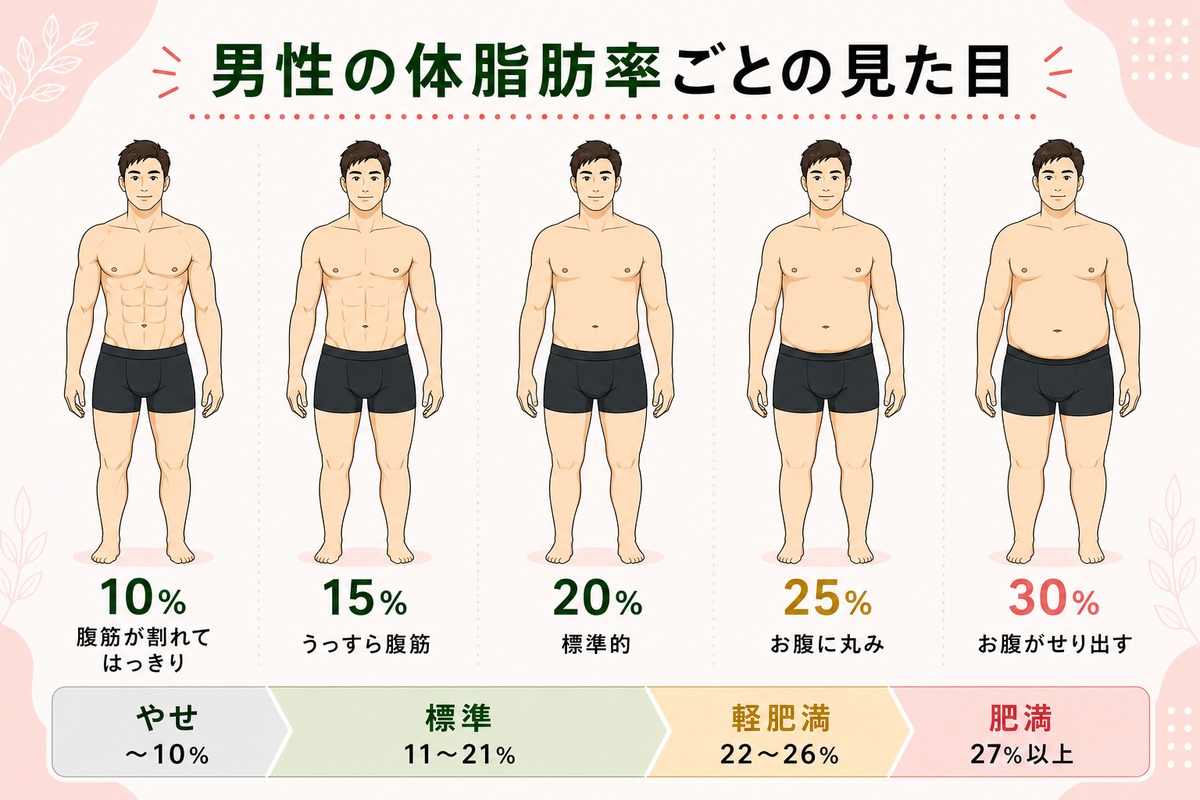 【図解】体脂肪率の見た目の違いを男女別・パーセント別に紹介