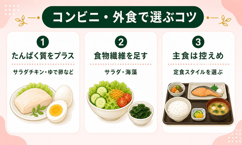 コンビニや外食時におすすめの痩せる食べ物は？選び方も解説