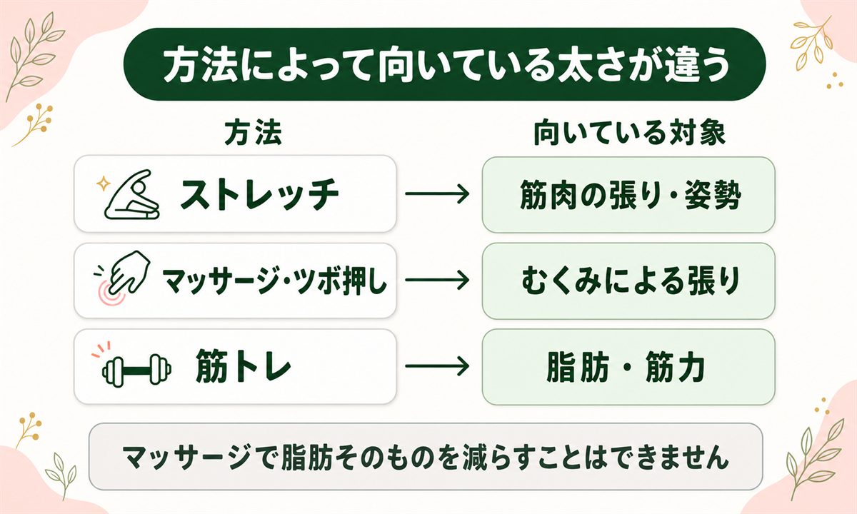 足痩せに効果的な方法はストレッチ・マッサージ・筋トレなど