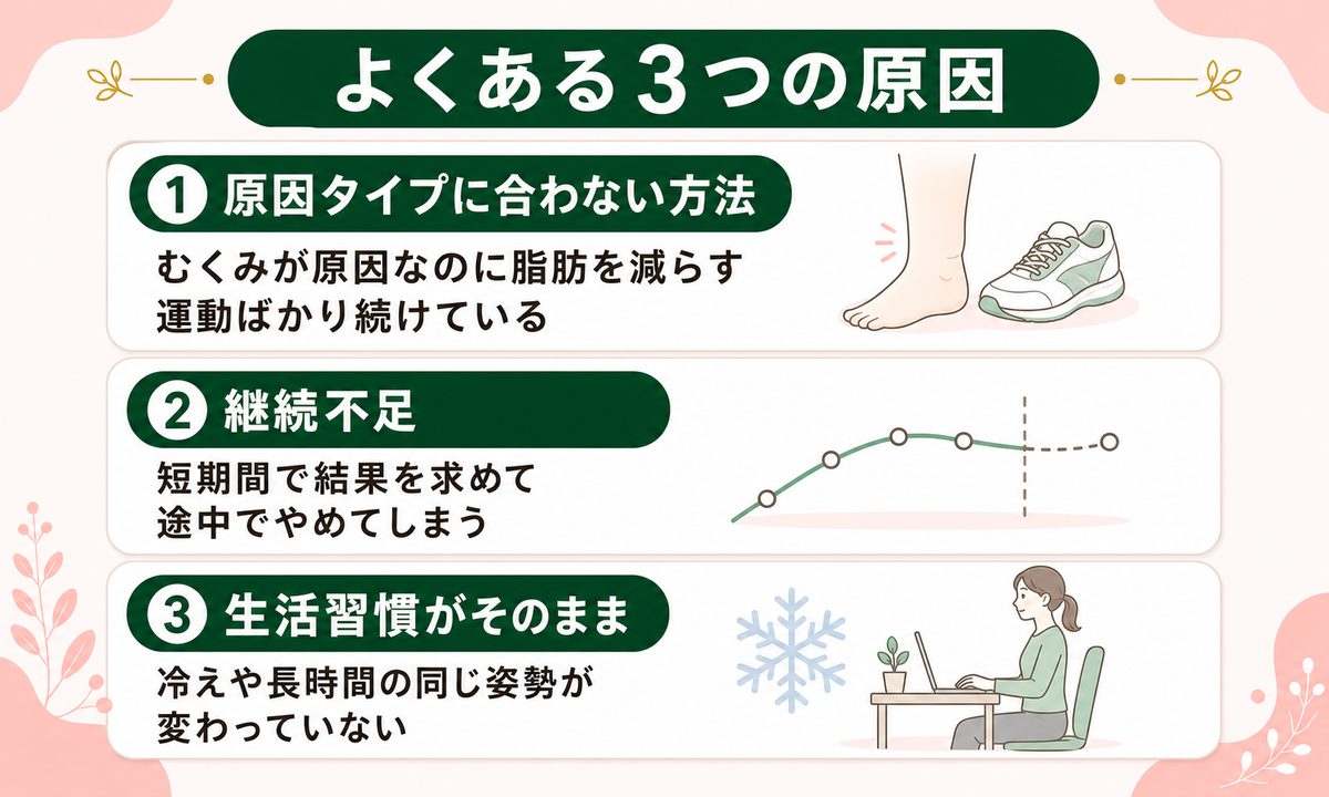 足が痩せない人の特徴とは？頑張っても細くならない落とし穴