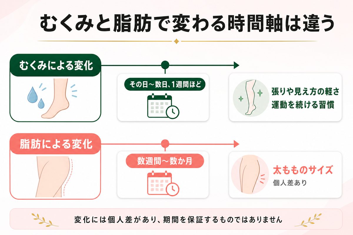 太もも痩せはどれくらいかかる?むくみ即効と脂肪減の期間の目安