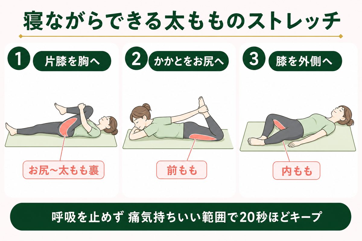 太もも痩せに効くストレッチとヨガは?寝ながら即効も紹介