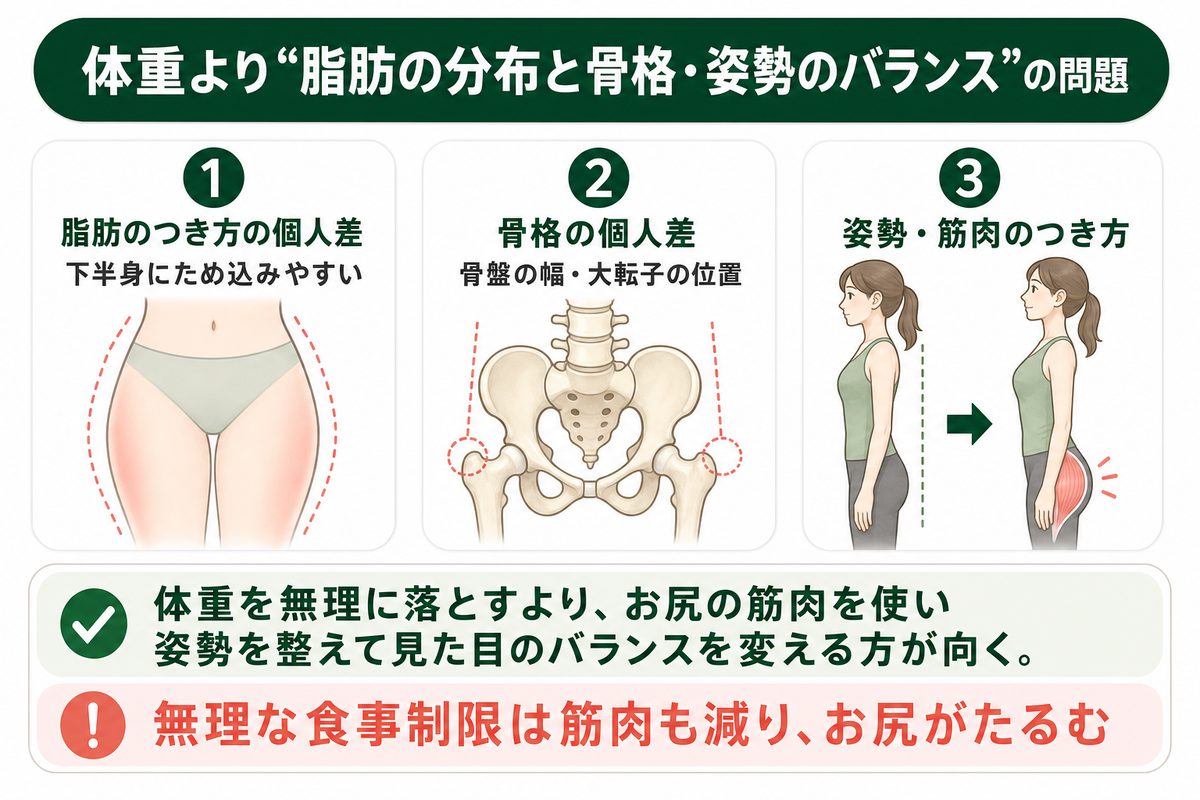 お尻が大きくなる・痩せない原因(むくみやセルライト)