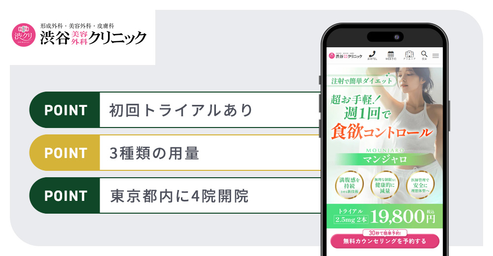 渋谷美容外科クリニックのマンジャロおすすめポイントバナー