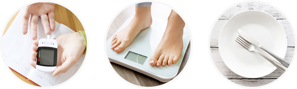 血糖値改善・体重減少・食欲抑制のそれぞれのイメージ写真
