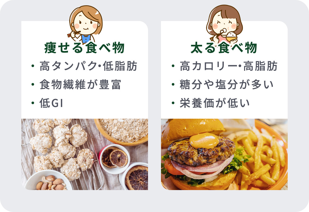 痩せる、太る食べ物の特徴まとめ